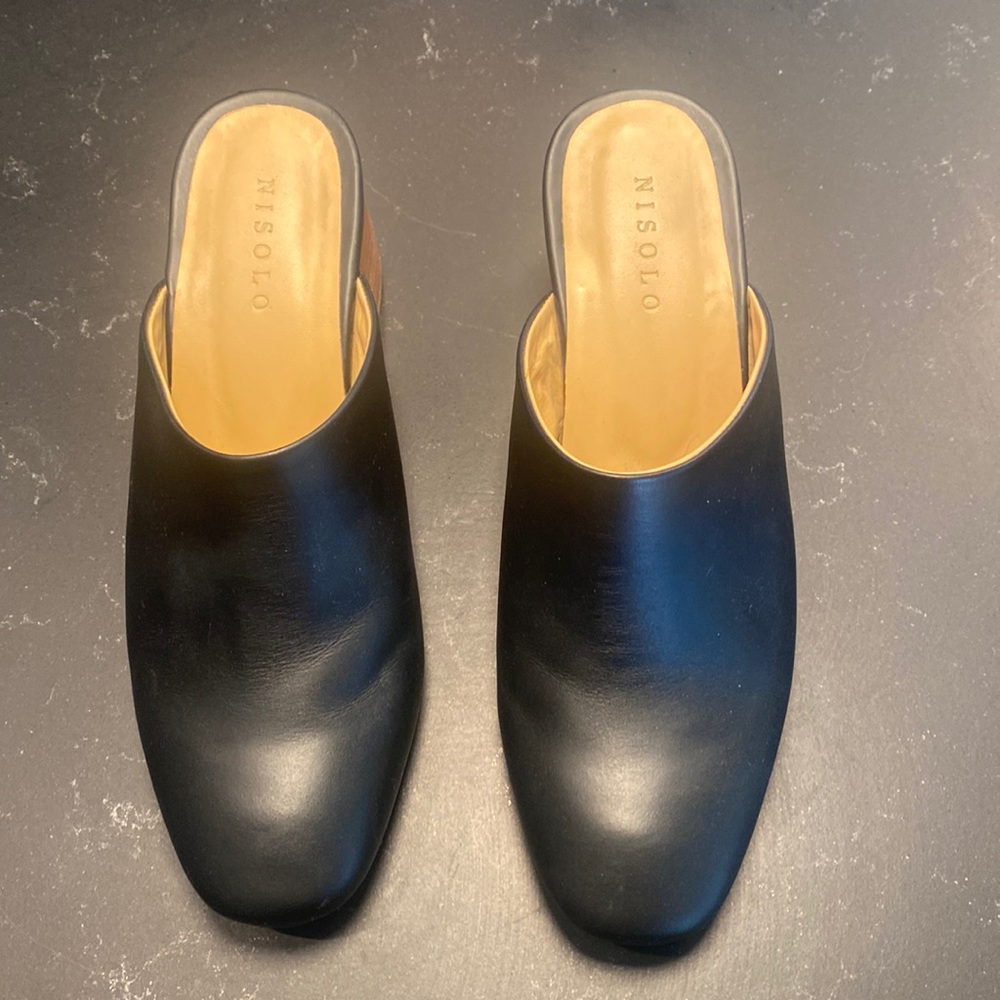 Nisolo All-Day Heeled Mule, Black, Size 7